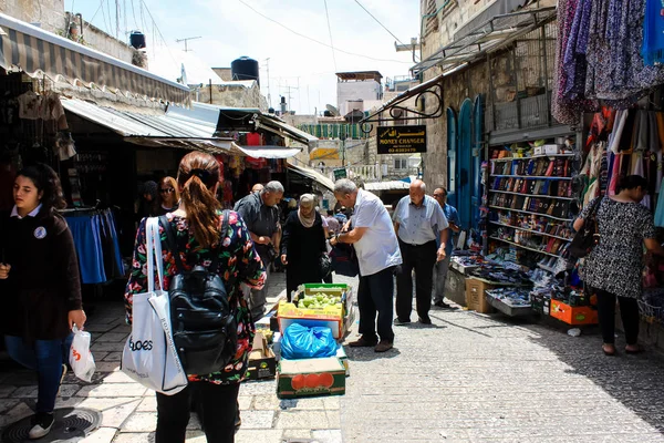 Jerusalém Israel Maio 2018 Vista Pessoas Desconhecidas Andando Rua David — Fotografia de Stock