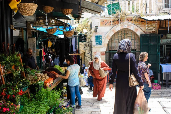 Jeruzsálem Izrael Május 2018 Ismeretlen Emberek Séta David Street Muszlim — Stock Fotó