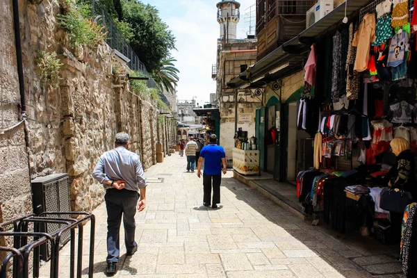 Jerusalém Israel Maio 2018 Vista Pessoas Desconhecidas Andando Rua David — Fotografia de Stock