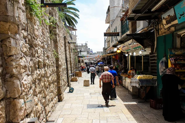 Jerusalém Israel Maio 2018 Vista Pessoas Desconhecidas Andando Rua David — Fotografia de Stock