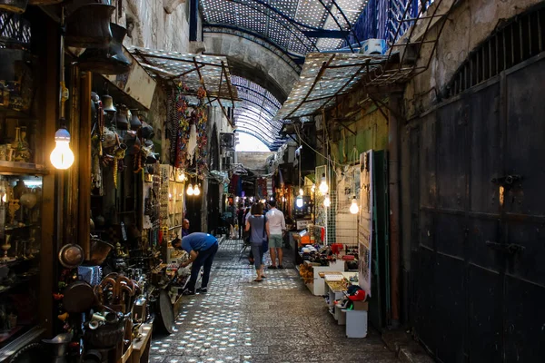 Jerusalém Israel Maio 2018 Vista Pessoas Desconhecidas Andando Rua David — Fotografia de Stock