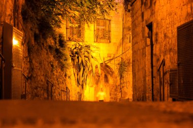 Kudüs İsrail 31 Mayıs 2018 Eski Kudüs şehri, gece yerden sokak görünümü