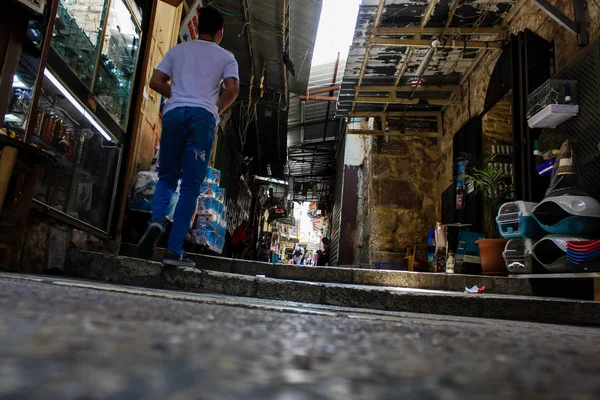 Jerusalém Israel Maio 2018 Vista Pessoas Desconhecidas Andando Rua David — Fotografia de Stock