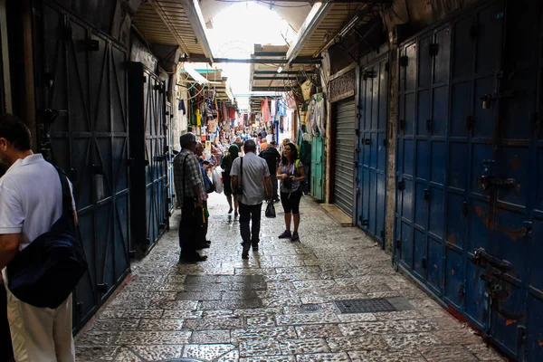 Jerusalém Israel Maio 2018 Vista Pessoas Desconhecidas Andando Rua David — Fotografia de Stock