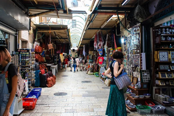 Jerusalén Israel Mayo 2018 Vista Gente Desconocida Caminando Calle David —  Fotos de Stock