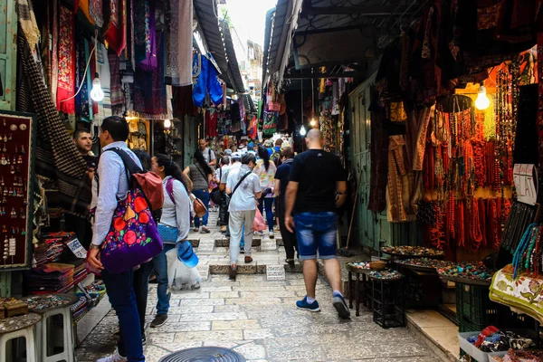 Jerusalém Israel Maio 2018 Vista Pessoas Desconhecidas Andando Rua David — Fotografia de Stock