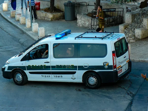 Jerusalem Israel Maj 2018 Israelisk Polisbil Västra Muren Torget Den — Stockfoto