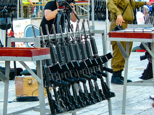 Jerusalem Israel May 2018 View Row Automatic Assault Rifles Army — Stock Photo, Image