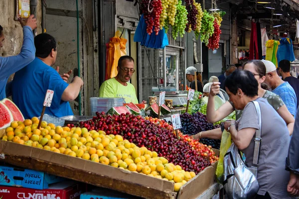 Jerusalén Israel Junio 2018 Vista Gente Desconocida Caminando Comprando Mercado — Foto de Stock