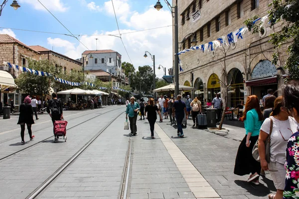 Jeruzalém Izrael Června 2018 Pohled Neznámých Lidí Kteří Jdou Jaffské — Stock fotografie