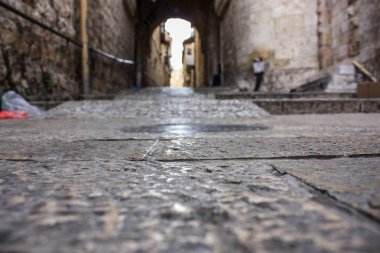 Kudüs İsrail 07 Haziran 2018 Eski Kudüs şehri yerden sokak görünümü