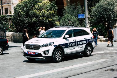 Kudüs İsrail 08 Haziran 2018 görünümü İsrail polis araba Kudüs'ün Yafa Caddesi'nde sabah