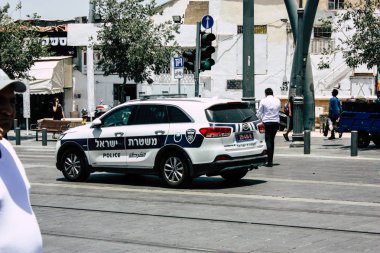 Kudüs İsrail 08 Haziran 2018 görünümü İsrail polis araba Kudüs'ün Yafa Caddesi'nde sabah