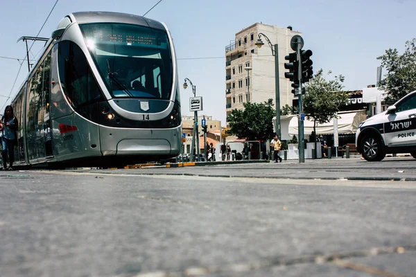 Jerusalén Israel Junio 2018 Vista Del Tranvía Calle Jaffa Jerusalén — Foto de Stock