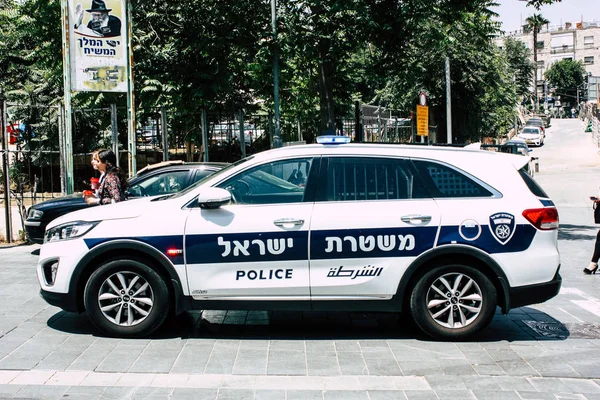 Jerusalén Israel Junio 2018 Vista Del Coche Policía Israelí Calle — Foto de Stock