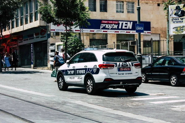 Jerusalén Israel Junio 2018 Vista Del Coche Policía Israelí Calle — Foto de Stock