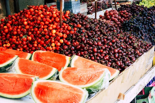 Fecho Vários Legumes Frutas Vendidos Mercado Israel — Fotografia de Stock