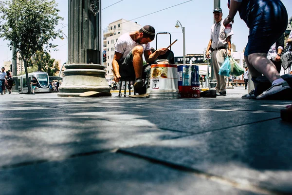 Jerusalém Israel Junho 2018 Vista Músico Tocando Rua Jaffa Jerusalém — Fotografia de Stock