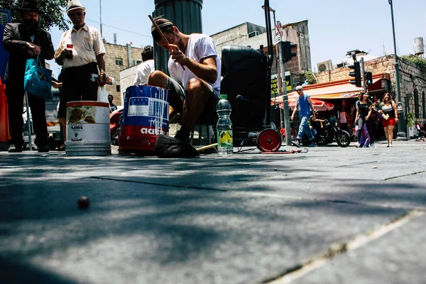 Jerusalén Israel Junio 2018 Vista Músico Tocando Calle Jaffa Jerusalén — Foto de Stock