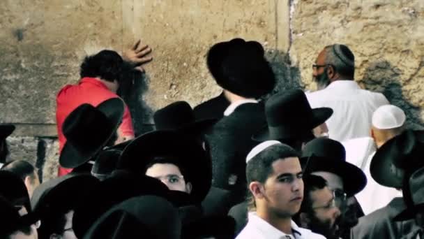 Jerusalém Israel Junho 2018 Vista Pessoas Desconhecidas Orando Frente Muro — Vídeo de Stock