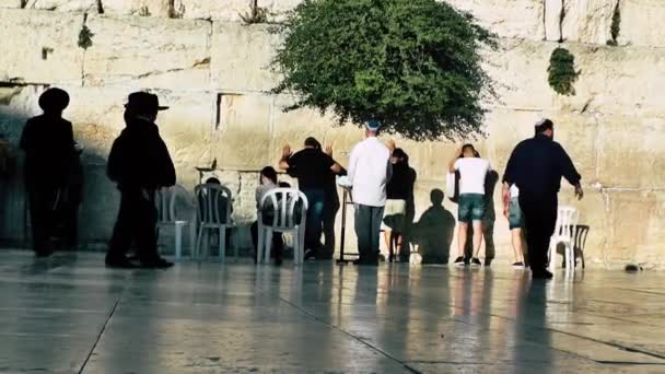 Jerusalém Israel Junho 2018 Vista Pessoas Desconhecidas Orando Frente Muro — Vídeo de Stock