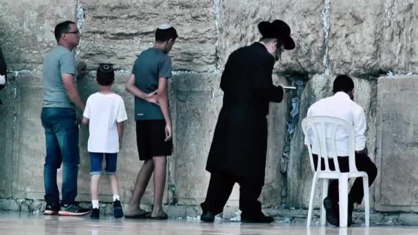 Jerusalém Israel Junho 2018 Vista Pessoas Desconhecidas Orando Frente Muro — Vídeo de Stock