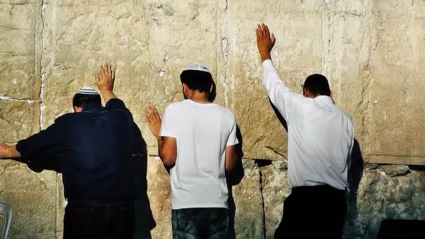 Jerusalém Israel Junho 2018 Vista Pessoas Desconhecidas Orando Frente Muro — Vídeo de Stock