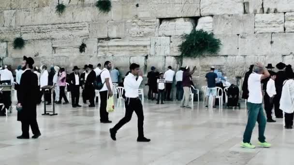 Jerusalém Israel Junho 2018 Vista Pessoas Desconhecidas Orando Frente Muro — Vídeo de Stock