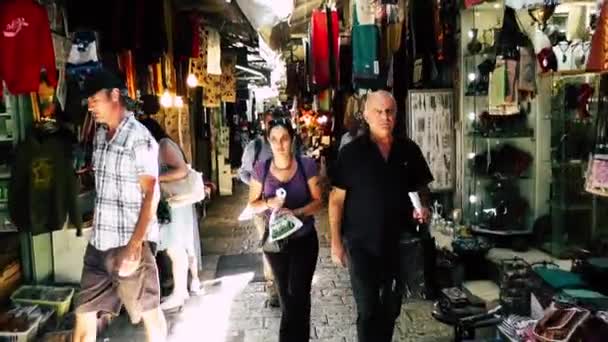 Jerusalém Israel Junho 2018 Vista Pessoas Desconhecidas Andando Bazar Rua — Vídeo de Stock