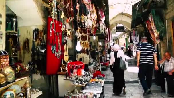 Jerusalem Israel June 2018 View Unknowns People Walking Bazaar Jaffa — Stock Video