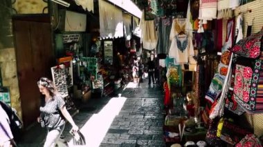 Kudüs İsrail 21 Haziran 2018 Jaffa street, Kudüs'ün eski şehri pazarda sabah yürüyüş bilinmeyenli insan görünümü