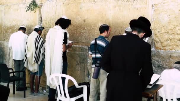 Jerusalém Israel Junho 2018 Vista Pessoas Desconhecidas Orando Frente Muro — Vídeo de Stock