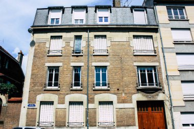 Reims Fransa 02 Temmuz 2018 Rue Des Poissonniers sokakta Reims şehir sabah binaların görünümü