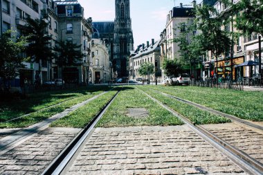 Reims Fransa 02 Temmuz 2018 görünümünü sabah Reims Fransa kentinde tramvay