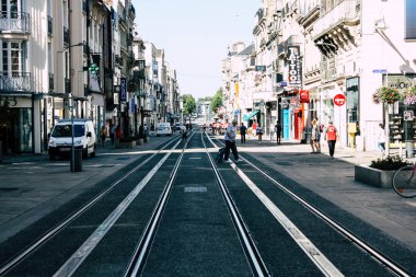 Reims Fransa 02 Temmuz 2018 görünümünü sabah Reims Fransa kentinde tramvay