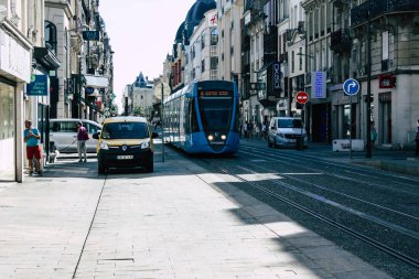 Reims Fransa 02 Temmuz 2018 tramvay ve tramvay Fransa Reims şehir sabah görünümü