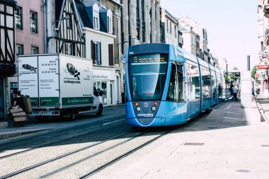 Reims Fransa 02 Temmuz 2018 tramvay ve tramvay Fransa Reims şehir sabah görünümü