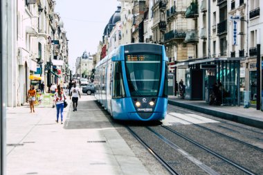 Reims Fransa 02 Temmuz 2018 tramvay ve tramvay Fransa Reims şehir sabah görünümü