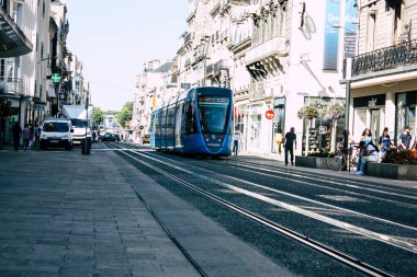 Reims Fransa 02 Temmuz 2018 tramvay ve tramvay Fransa Reims şehir sabah görünümü