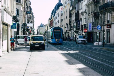 Reims Fransa 02 Temmuz 2018 tramvay ve tramvay Fransa Reims şehir sabah görünümü