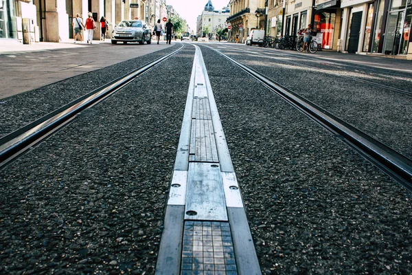 Reims Francja Lipca 2018 Widok Linii Tramwajowej Miasta Reims Francji — Zdjęcie stockowe