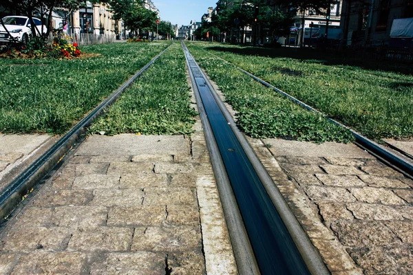 Reims França Julho 2018 Vista Bonde Cidade Reims França Pela — Fotografia de Stock