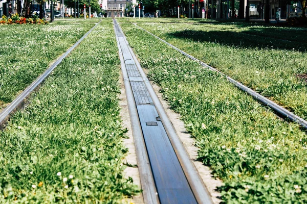 Reims Fransa 02 Temmuz 2018 görünümünü sabah Reims Fransa kentinde tramvay
