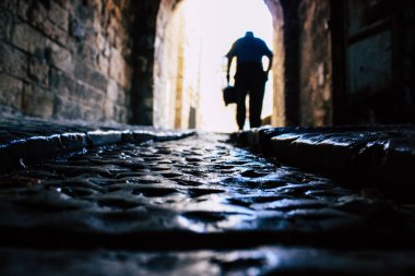 Kudüs İsrail 09 Haziran 2018 Eski Kudüs şehri, öğleden sonra zemin seviyesinden sokak görünümü