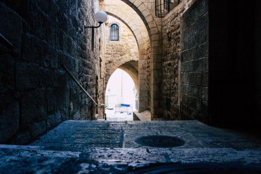 Kudüs İsrail 09 Haziran 2018 Eski Kudüs şehri, öğleden sonra zemin seviyesinden sokak görünümü