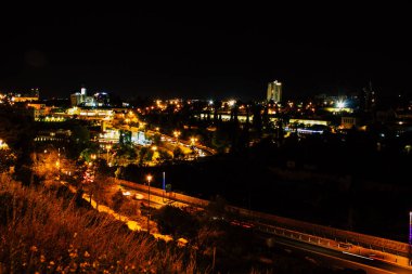 Kudüs İsrail Kudüs'ün 22 Haziran 2018 eski şehrin dış duvarına geceden panoramik görünüm