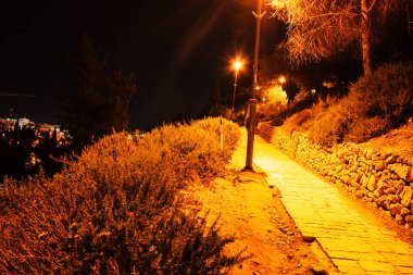 Kudüs İsrail Kudüs'ün 22 Haziran 2018 eski şehrin dış duvarına geceden panoramik görünüm