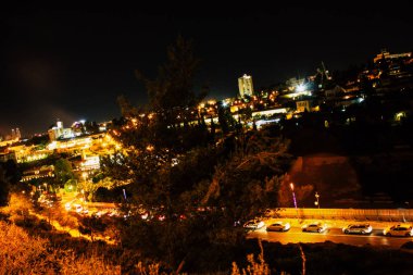 Kudüs İsrail Kudüs'ün 22 Haziran 2018 eski şehrin dış duvarına geceden panoramik görünüm
