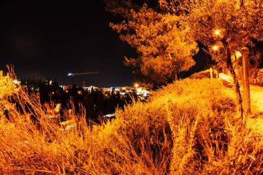 Kudüs İsrail Kudüs'ün 22 Haziran 2018 eski şehrin dış duvarına geceden panoramik görünüm