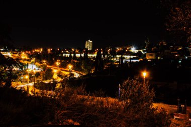 Kudüs İsrail Kudüs'ün 22 Haziran 2018 eski şehrin dış duvarına geceden panoramik görünüm